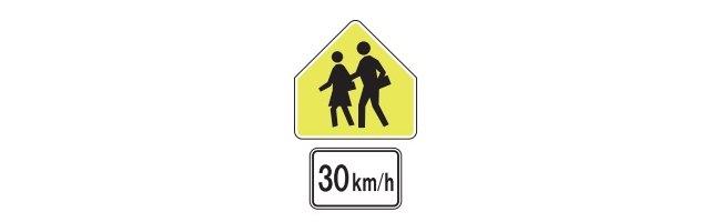 image of school zone sign with 30 km/h tab