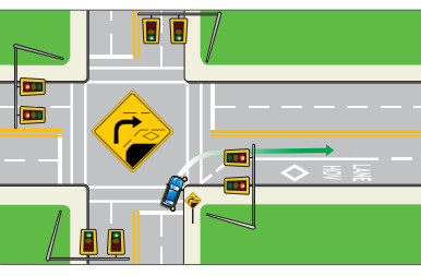 Restricted lane right turn warning