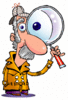 image of Sherlock Holmes type detective holding a magnifying glass