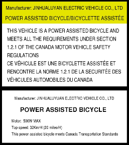 power assisted bicycle approval label