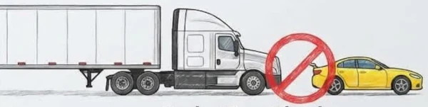 image of car braking too close in front of semi