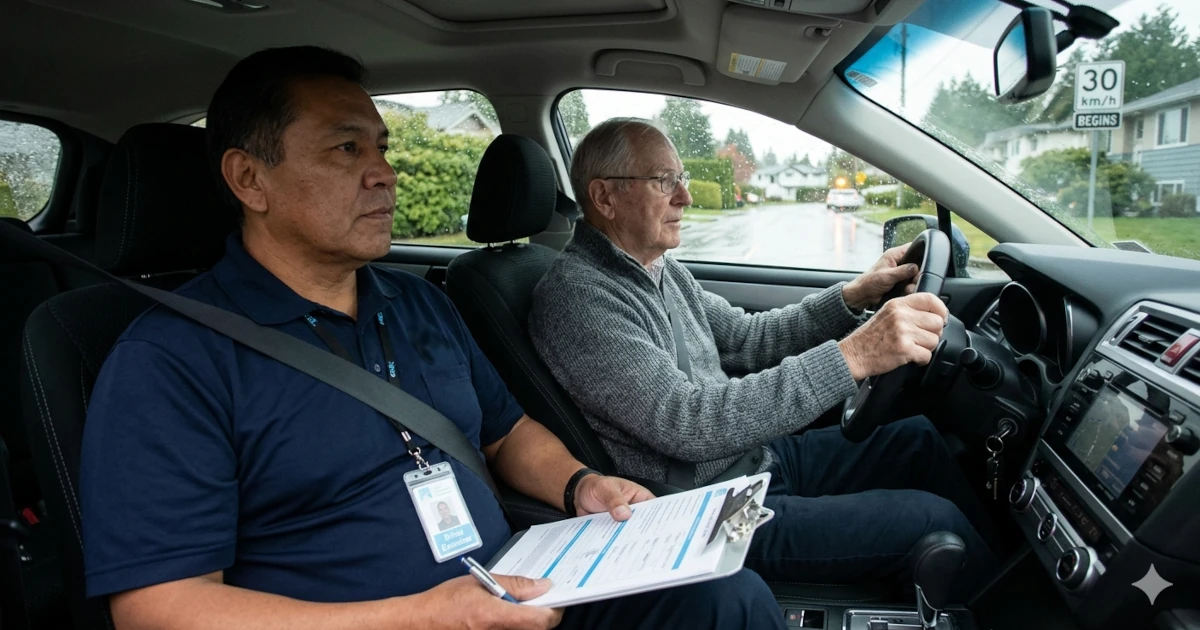 image of a senior driver being examined for driving skills