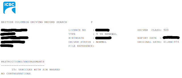 Driving Record Abstract Showing No Penalty Points