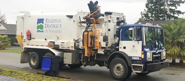 image of a garbage truck dumping a bin