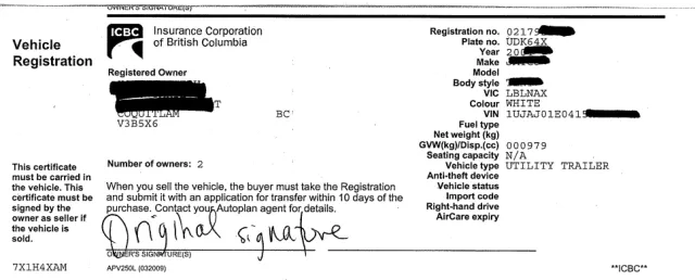 sample icbc vehicle registration form