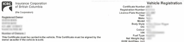 image of registered owner information on ICBC document