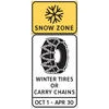 image of snow zone winter tire or tire chains sign