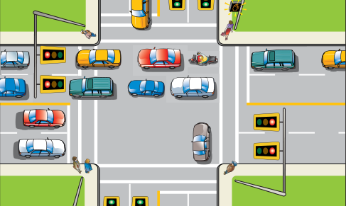 Image of traffic stuck in an intersection on a red light