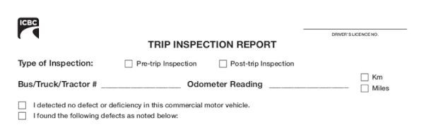 image of ICBC pre-trip inspection report header