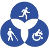 three accessibility symbols overlapping each other at the centre
