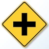 black on yellow crossroad ahead advisory traffic sign