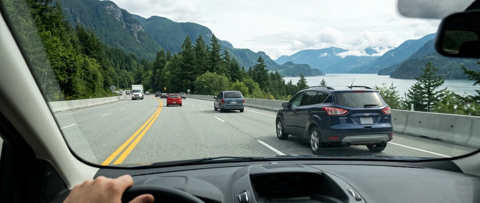 Driver travelling normally on a British Columbia highway