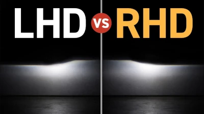 comparison of headlight beam pattern for left and right hand drive vehicles