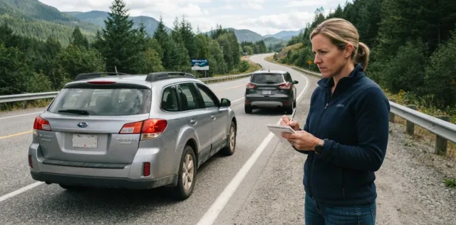 Woman recording details of a driving complaint at the roadside