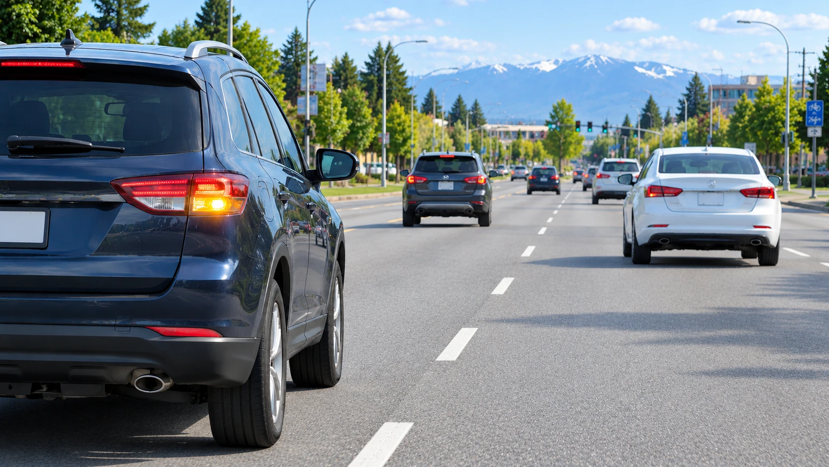 SUV signalling before changing lanes on a multi-lane road