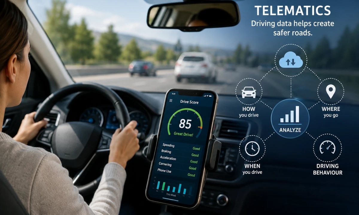 Telematics technology can monitor driving behaviour such as speeding, braking, acceleration and where and when a vehicle is driven