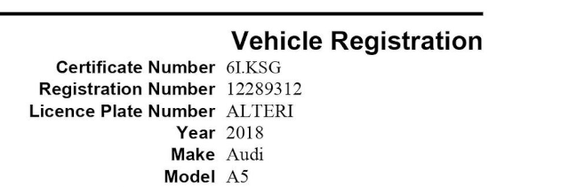 image of form APV250 showing vehicle description